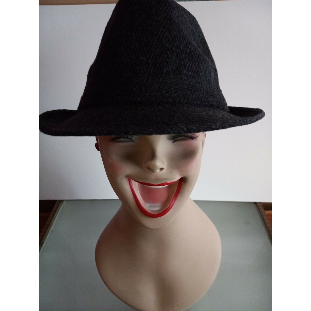 Men's Black Herringbone Cloth Fedora Hat Sz Medium Dress Outdoors Outing